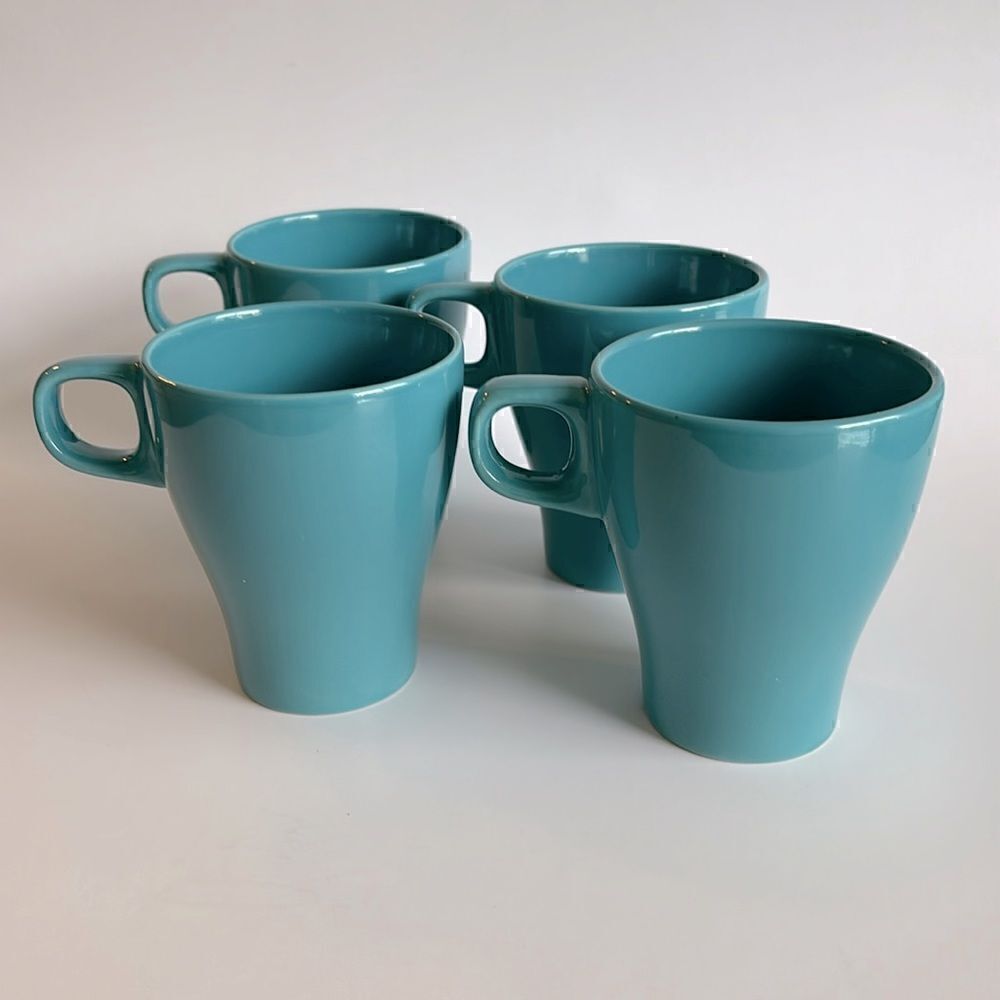 IKEA Fargrik Ceramic Coffee Tea Mugs Set of 4 Stackable Teal